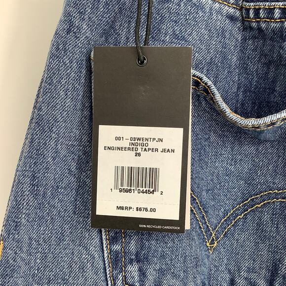 NEW! RE/DONE LEVI'S Engineered Tapered $675 msrp Size 26 Indigo Jeans G12-14 - Picture 6 of 9